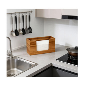 Wooden <b>Paper</b> Towel Box Rectangular Dark Brown Solid Color Bathroom Countertop Storage Household <b>Kitchen</b> Use - Product Image 2