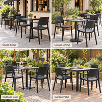 Fauteuil en plastique PP noir, chaise de salle à manger moulée d'une seule pièce avec accoudoirs pour l'extérieur, patio, jardin, café, bistrot, restaurant, mobilier
