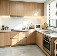 Ensembles complets d'armoires de cuisine modulaires européennes minimalistes en laque mate anthracite sans poignées avec éclairage LED pour crédence
