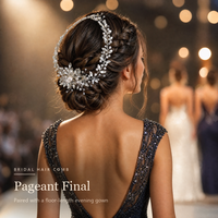 Serre-tête de mariée de luxe en strass argentés et cristaux, fait main, avec perles, peigne à cheveux floral flexible pour mariées