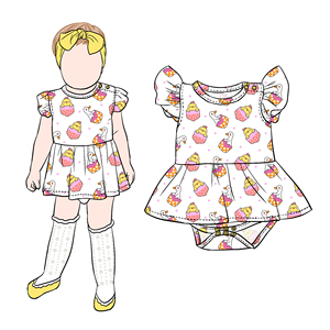 Petite combinaison-jupe pour filles Little Glow Kid, best-seller, personnalisée, imprimé safari, douce, en bambou, avec fermeture à boutons sur l'épaule - Product Image 3