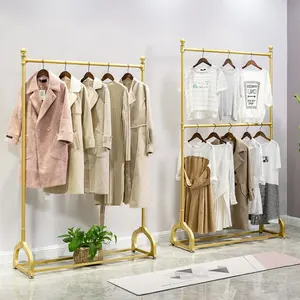 2 Lagen Kleding Retail Rack Jas Mode Sjaal Kledingstuk Display Ideeën Doek Kleren Metalen Display Retail Winkel Goud 30-40 Dagen