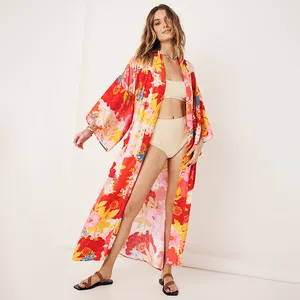 Op Maat Gemaakte Gewaden Met Bloemenprint Lange Sjerpen Losse Kimonos Damesjurk