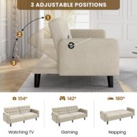 Wandelbares Sofa Kleines Futon-Schlafsofa mit 2 USB-Anschlüssen Verstellbare Rückenlehne Mid-Century Loveseat für Wohnzimmer Apartment Büro