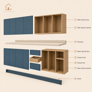 XINGRUO Set di Mobili da Cucina Moderni in Legno Blu Pavone con Linee Semplici, Cassetti Modulari per Cucine di Appartamenti - Product Image 6