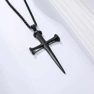 Unisex Stainless Steel <b>Cross</b> Pendant Necklace Retro Punk Style European American Fashion Jewelry For Men Women - Product Image 4