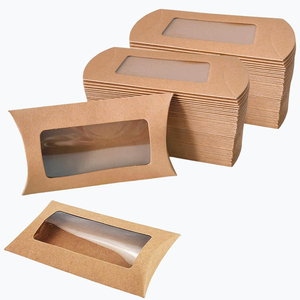 Boîte à coussin en papier bon marché, emballage <span class=keywords><strong>cadeau</strong></span>, boîtes pliables pour friandises avec fenêtre transparente, boîte à coussin en papier kraft - Product Image 1
