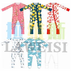 Bộ đồ liền thân dài tay chất liệu tre spandex in họa tiết tùy chỉnh, đạt chứng nhận CE CPC, có khóa kéo, dành cho bé. - Product Image 1