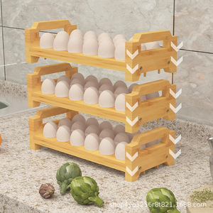 Wooden Egg Rack Stackable Multi Layer With Handle For <b>Kitchen</b> Fridge Countertop Storage Organizer Rectangle Shape - Product Image 1