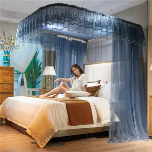 2023 nueva moda riel plegable encaje u-rail hogar princesa decoración mosquitera cama red