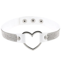 Collier ras du cou en cuir PU gothique punk Harajuku, avec strass brillants, forme de cœur, bouton pression, collier de bondage