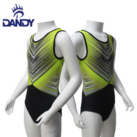 Justaucorps de gymnastique avec strass imprimé spandex néon vert justaucorps de compétition le plus populaire pas cher pour enfants filles