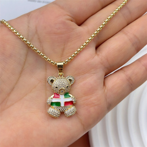 Atacado Moda Bonito Animal Pingente Colar Branco Pedra Caixa Cadeia Hip Hop Jóias Diamante Colorido Esmalte Ursos Colar - Product Image 4