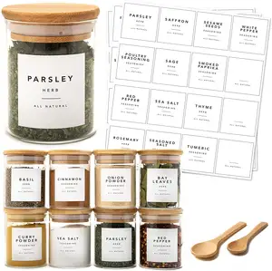 Ensemble de pots en verre de rangement de cuisine, bouteilles de récipient à épices avec bouteille en bambou, bouteille à épices