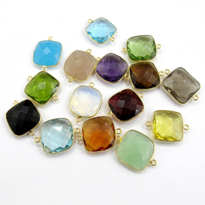 Pendentifs Breloques en Quartz Multicolore Forme Coussin 19mm avec Double Anneau et Connecteurs - Product Image 1