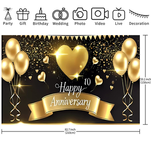 5 * 3Ft Schwarz gold Ballon Happy <span class=keywords><strong>Anniversary</strong></span> Hintergrund Hintergrund Geburtstags feier Dekoration <span class=keywords><strong>Banner</strong></span> Hintergrund Hintergrund - Product Image 6
