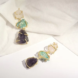 Pendientes Geométricos de Piedra Natural, Chapados en Oro, Estilo Bohemia, Joyería para Mujer, Uso Diario, Pieza Destacada - Product Image 6
