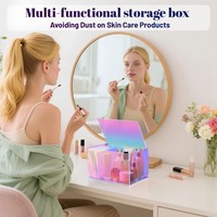 Boîte de rangement en acrylique arc-en-ciel avec couvercle, organisateur élégant pour salle de bain, cuisine, salon, coiffeuse, bureau