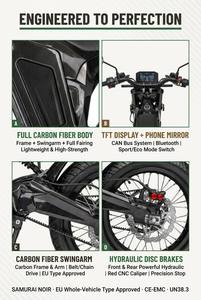 Moto électrique tout-terrain SAMURAI NOIR en fibre de carbone, moteur 15KW, batterie LG amovible 72V45Ah, autonomie de 130 km - Product Image 5