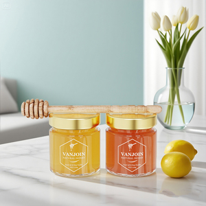 6Pcs Gói Tùy Chỉnh Hộp Rỗng Thực Phẩm Lưu Trữ <span class=keywords><strong>Jar</strong></span> 150G 200M Mứt Nước Sốt Gia Vị Hạt Vòng Thủy Tinh Rỗng Mật Ong <span class=keywords><strong>Jar</strong></span> Với Nắp Kim Loại Và Cái gáo - Product Image 4