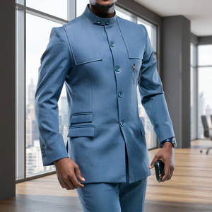 Ensemble de costume uni pour homme MSF – Blazer à col montant et pantalon coupe ajustée – Tenue de cérémonie 2 pièces - Product Image 3