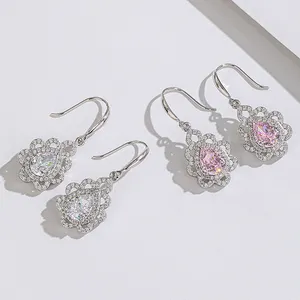 S925 Sterling Silver Pink Diamond Earrings Ice Cut High Carbon Diamond Drop Earrings For Women Fashion Jewelry Engagement