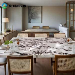 Table de salle à manger en marbre Calacatta <span class=keywords><strong>Viola</strong></span> sur mesure StoneSun, 6 places, table de dîner en noyer pour restaurant, meubles de cuisine - Product Image 3