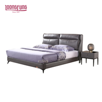 Lit plateforme moderne en cuir véritable personnalisé LOONGFUNG avec lattes en bois massif, mobilier de chambre rembourré – Vente en gros