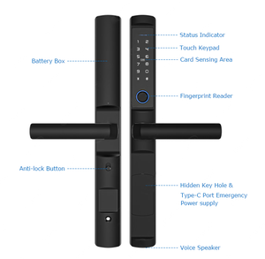 Serrure <span class=keywords><strong>de</strong></span> porte intelligente sans fil biométrique à empreinte digitale avec poignée élégante, compatible Tuya WIFI ou <span class=keywords><strong>application</strong></span> TTLock, étanche IP66 - Product Image 2