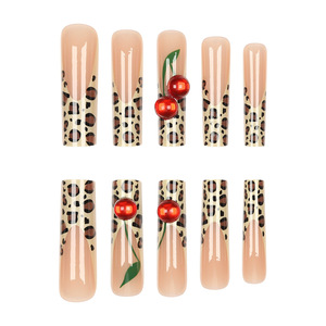 Européen Américain Extra Long Français Imprimé Léopard <span class=keywords><strong>Cerise</strong></span> Ongles de <span class=keywords><strong>Manucure</strong></span> Amovibles Simple Commerce Extérieur Ongles Artificiels - Product Image 4
