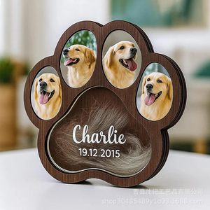 Wooden Pet Paw Photo Frame Fur Collection Display Stand For Dog Cat <b>Memorial</b> <b>Gift</b> Customized Shape Handmade Decorative - Product Image 4