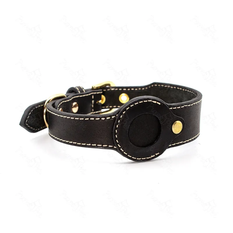 Drop Shipping Personalized Adjustable Pet Collar Luxury Premium First Layer Cowhide Genuine Leather Airtag Dog Collar