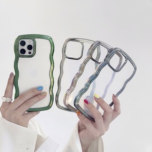 Funda transparente personalizada para <span class=keywords><strong>Iphone</strong></span> 13, accesorios de batería ondulados con borde de Metal - Product Image 1