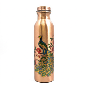 Bouteille d'eau en cuivre avec motif paon, style bohème, réutilisable, pour usage extérieur - Product Image 1