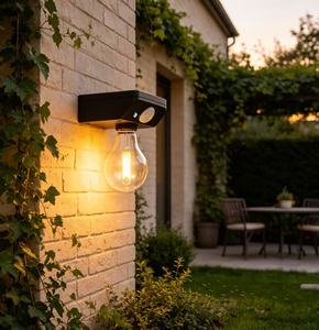 Lámpara de Pared Solar con Sensor de Movimiento, Bombilla LED de Filamento de Tungsteno Vintage, Lámpara de Pared Exterior Impermeable con Energía Solar para Jardín y Porche - Product Image 6