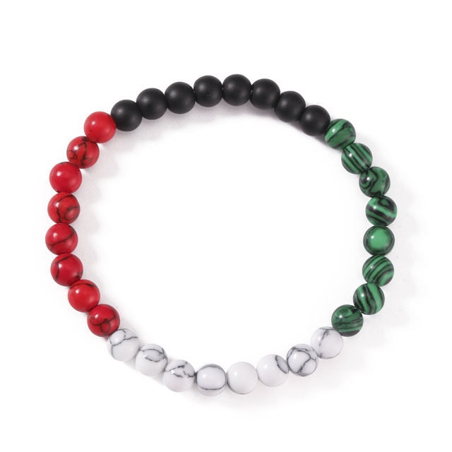 Palestine Flag Red Black White Green Natural Stone Beads Bracelet for Men Women Fashion Jewelry Gift Wholesale