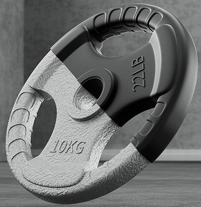 Factory Wholesale Gym Lb Dreiloch-Gewichts stück 10kg/15/20 /25 Hand greifer Gummi-Lang hantel platten - Product Image 4