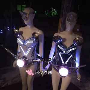 चमकदार कवच एलईडी सेक्सी शाम पोशाक Catwalk कपड़े कार्निवल विक्टोरिया बॉलरूम पोशाक चरण नृत्य डीजे गायक Cosplay कपड़े