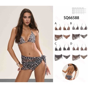 Costume da bagno bikini leopardato HDJ taglie forti da donna, due pezzi con allacciatura incrociata e laccetti laterali, in spandex e poliestere - Product Image 3
