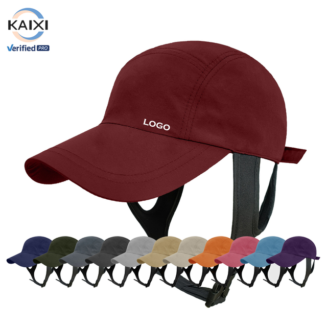 UPF50+ Sun Protection Customized Logo Printed New Design Baseball Peaked Cap with Chin Strap Surf Hats Caps