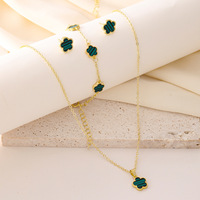 Set de 3 Piezas de Joyería de Moda con Trébol de la Suerte de Cinco Hojas en Aleación, Incluye Collar, Pulsera y Pendientes, Regalo para Mujer para las Fiestas