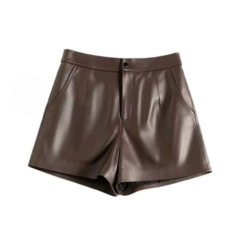 2319 Summer Spring New Arrival Solid Color Straight Leather Pants High Waisted Women Shorts