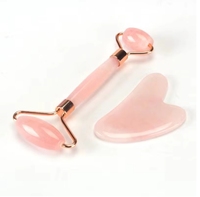 Juego de rodillos de cuarzo rosa color jade natural masajeador gua sha