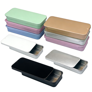 Custom Logo Rectangular Slide Top Metal Tin Food Grade Tin Case Metal Packaging Tool Gift Mint Pill Candy Four Colors Tin Box