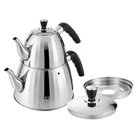 Bouilloire en acier inoxydable de style moyen-orient 1.0 + 2.5L bouilloire à sifflet commerciale pour restaurant hôtel bouilloire à thé avec infuseur