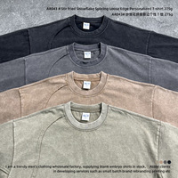 Kaos Pria Gaya Jalanan Amerika 275g Distressed Vintage Patchwork Frayed Edge Personalized Drop-Shoulder Lengan Pendek