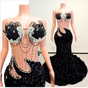 Abito lungo personalizzato da donna, elegante abito aderente da sera con diamanti, abito da <span class=keywords><strong>ballo</strong></span> chic ed elegante, produttori <span class=keywords><strong>di</strong></span> abbigliamento - Product Image 4