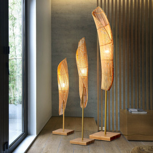 Lampe de sol en bambou tressé, grande, moyenne et petite, combinaison économique en énergie, avec interrupteur, pour salon, chambre, maison d'hôtes, style Zen - Product Image 1