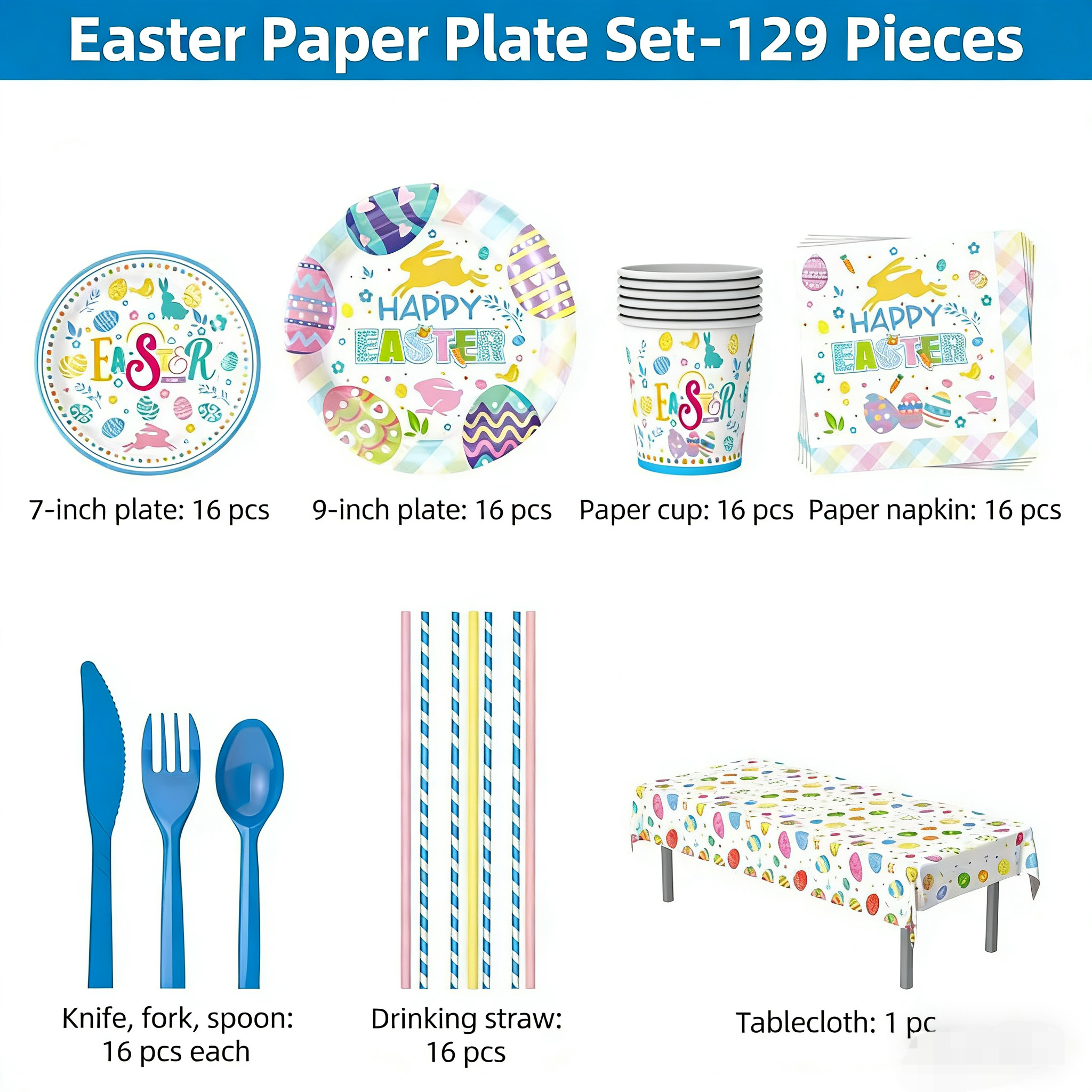 Easter Paper Plate Set-129pcs