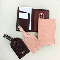 Ensemble de porte-passeport, étiquette de bagage et porte-cartes de crédit en cuir PU à motif crocodile avec logo personnalisé en gros